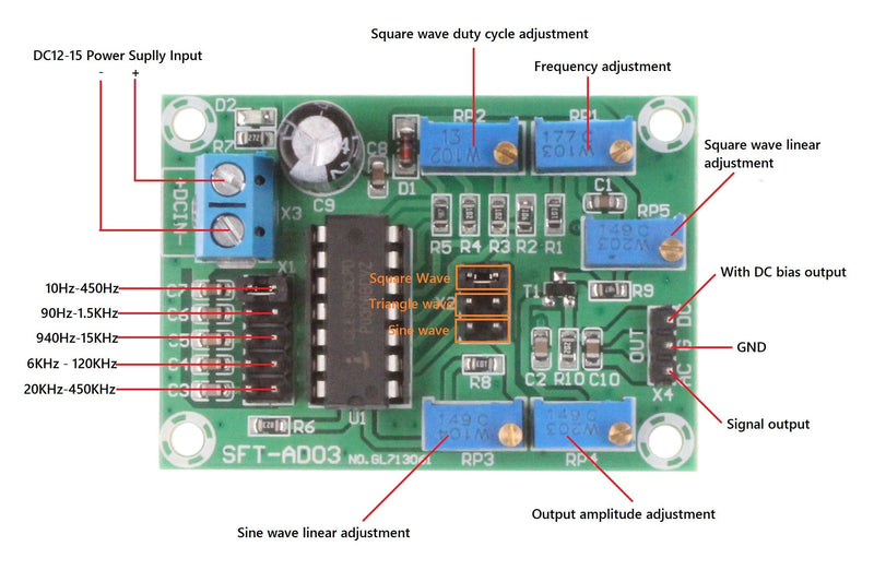 [Australia - AusPower] - NOYITO ICL8038 Signal Generator Module Medium Low Frequency Source Sine Wave Triangle Wave Square Wave Triple Waveform Generator Module 