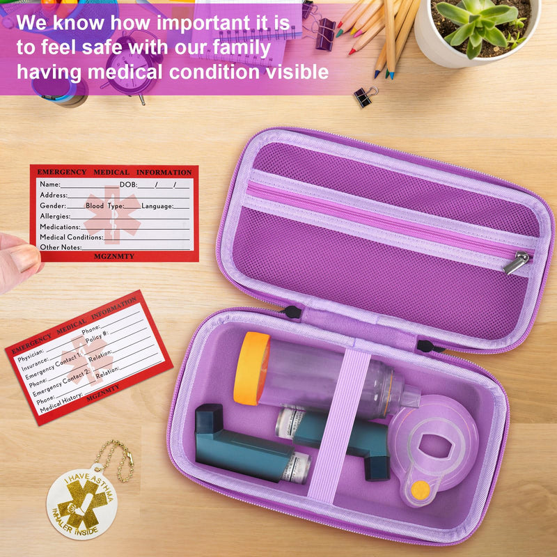 [Australia - AusPower] - MGZNMTY Travel Carrying Case Compatible with Asthma Inhaler Spacer for Adults and Children, Masks, Inhaler Holder with Asthma Alert Tag and Medical Card, Carabiner (Only Case) (Purple) Purple 