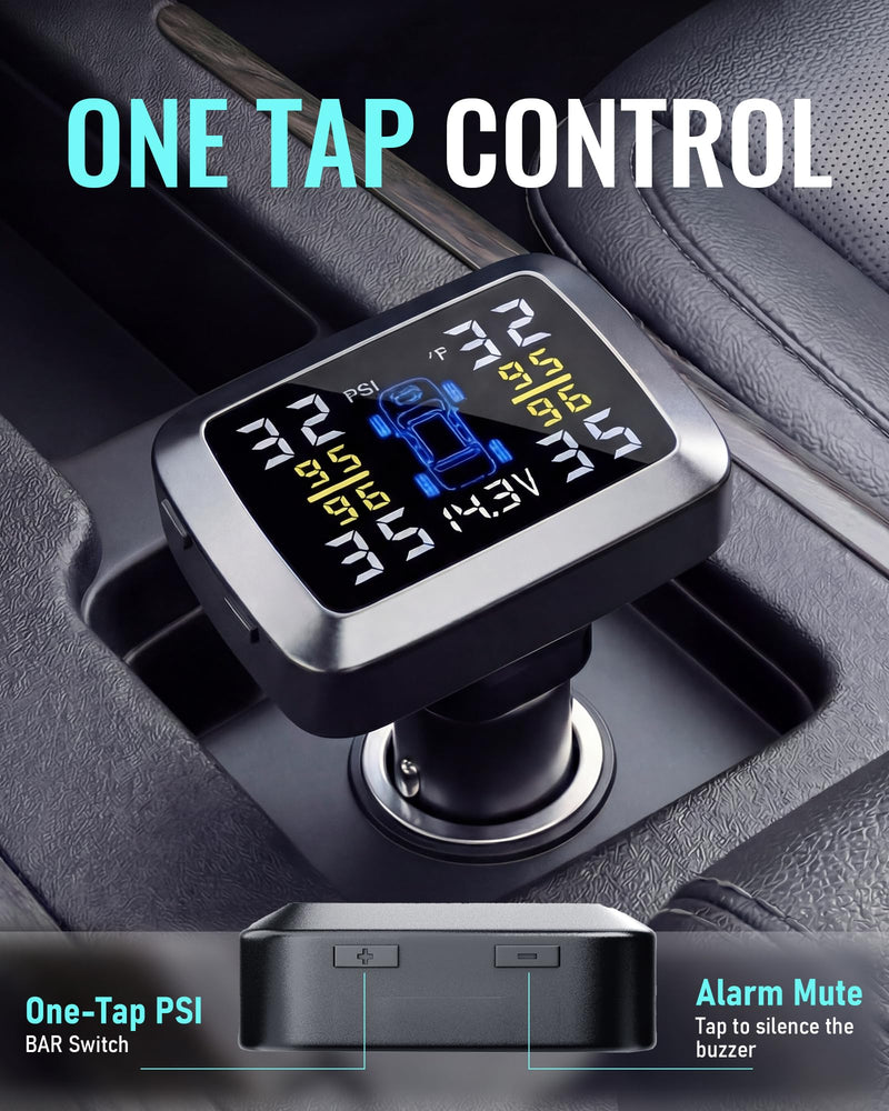 Tire Pressure Monitoring System 48s Fast Refresh TPMS with Strong Battery Easy Button Control Real Time Pressure Temperature Monitoring LCD Display 4 External Sensors for Cars SUVs Trucks 0–87 PSI