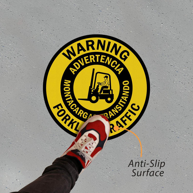 SmartSign “Warning - Forklift Traffic” Bilingual Anti Slip Adhesive Reflective Floor Sign | 17" x 17" 17" x 17" Reflective