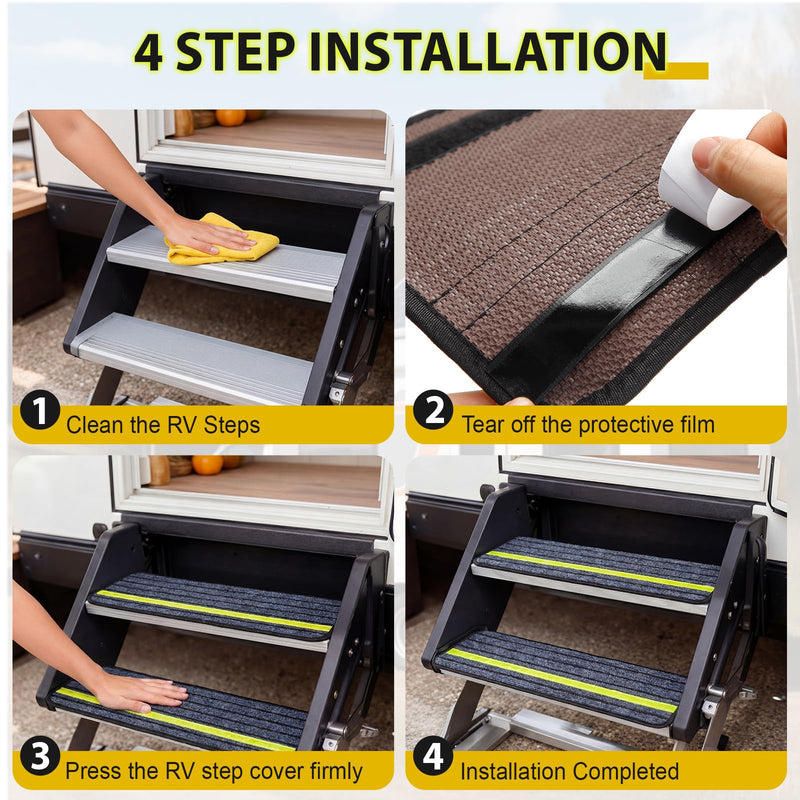 Zhengmy 6 Pack Rv Step Covers Non Slip Rv Stair Treads with Reflective Strip Waterproof Outdoor Camper Step Rugs Replacement Covers for Travel Trailer Motorhome Mobile Home 24 x 7.5 Inch