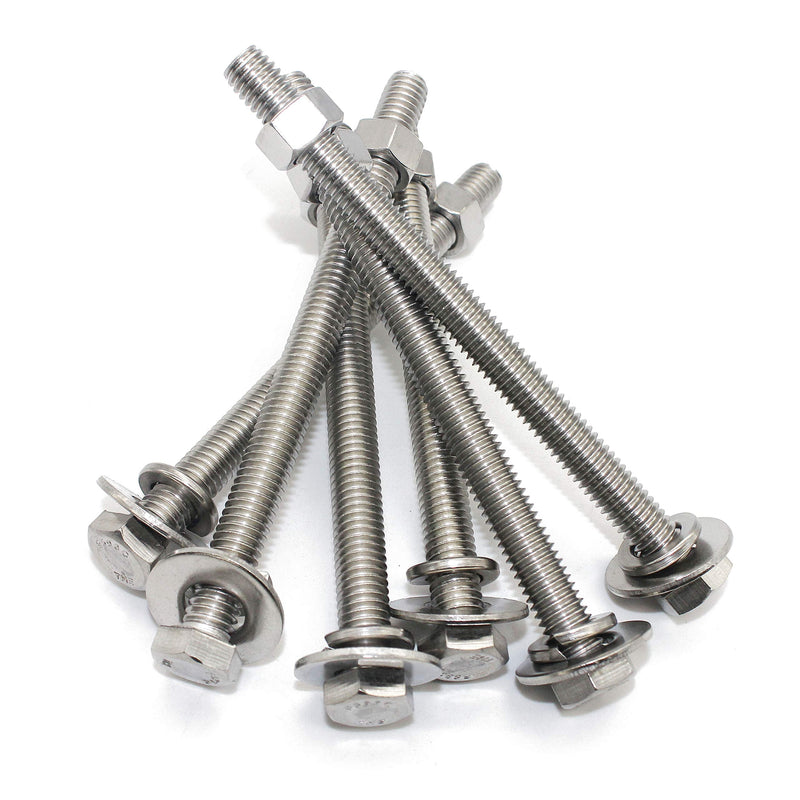 [Australia - AusPower] - (4 Sets) 3/8-16x5 Stainless Steel Hex Head Screws Bolts, Nuts, Flat & Lock Washers, 18-8 (304) S/S, Fully Threaded by Bolt Fullerkreg (4 Sets) 3/8x5" 