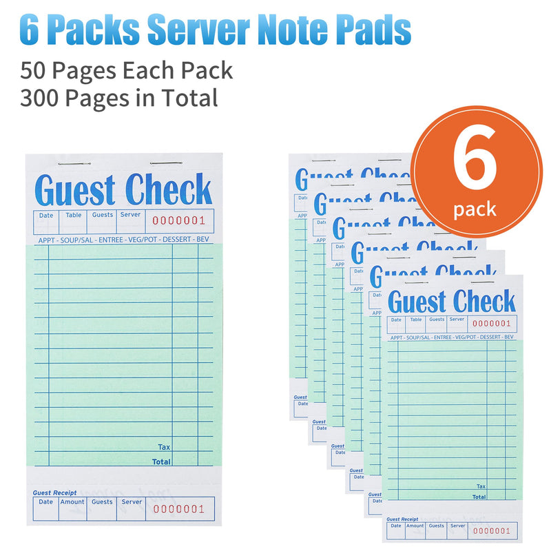 [Australia - AusPower] - 6 Pack Guest Checks Books for Servers Server Note Pads, Waiter Checkbook, Waitress Notepad for Restaurants, Paper Checks 50 Sheets/Pack, 300 Total Tickets Green 6pcs 