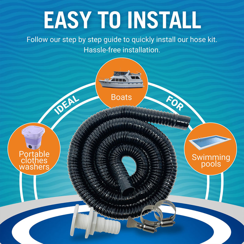 3/4 Bilge Pump Hose Kit, Includes 6.5 Ft Hose, Thru Hull Discharge Outlet Fitting, and Adapter, Compatible with 3/4 Inch Bilge Pump, Ideal for Boats and Jet Skis 3/4" x 6.5 Ft
