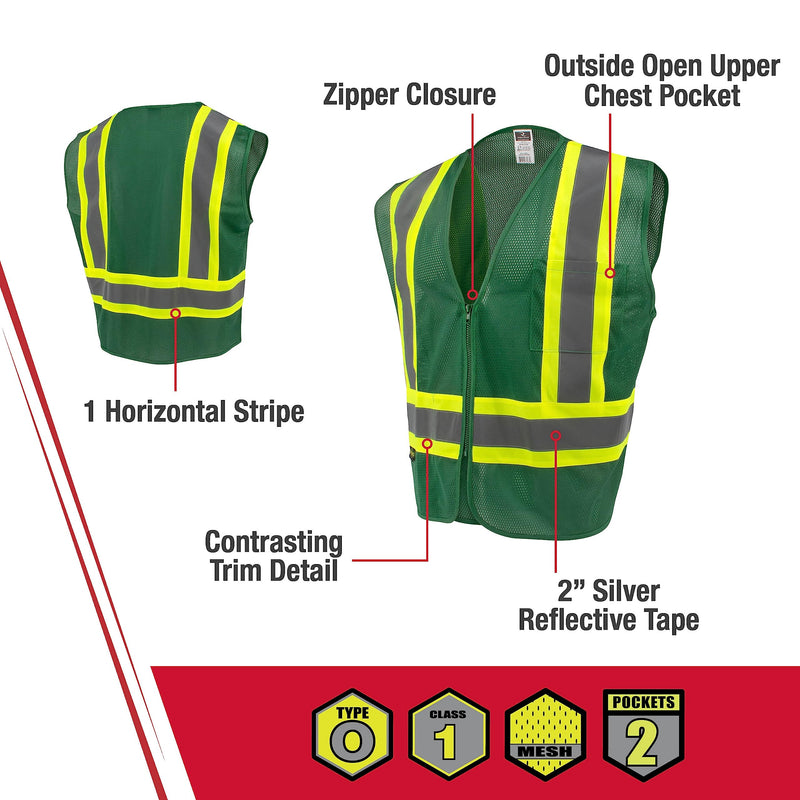 Radians SV22-1 Economy Type O Class 1 Safety Vest Size 2X-Large, Hunter Green Mesh with Contrasting Tape - 1 Each