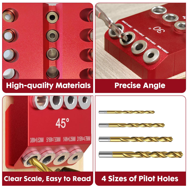 [Australia - AusPower] - Infreecs 30 45 90 Degree Angle Drilling Aid for Angled and Straight Hole, 30°/45°/90° Angle Drill Hole Guide Guide Vertical Dowel Aid with 4 Sizes, Angle Drilling Guide, Wood Dowel Drilling Template 
