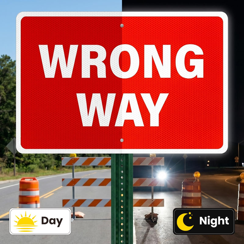 2 Pack Wrong Way Signs 18 x 12 Inch Reflective Aluminum Traffic Signs Rust-Free Weatherproof Wrong Way Signage for Highway Off-Ramps One-Way Streets Parking Lots Warehouses