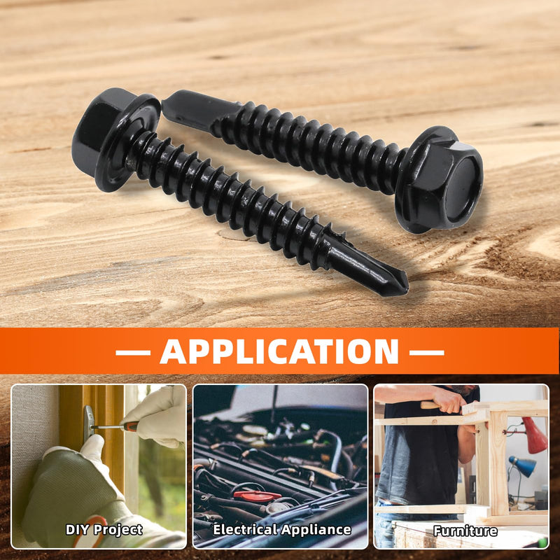 [Australia - AusPower] - #14 x 1" (3/4" to 4" Available) Hex Washer Head Self Drilling Sheet Metal Screws with Drill Point, Stainless Steel 410, Black Oxide, 50 PCS #14 x 1" 