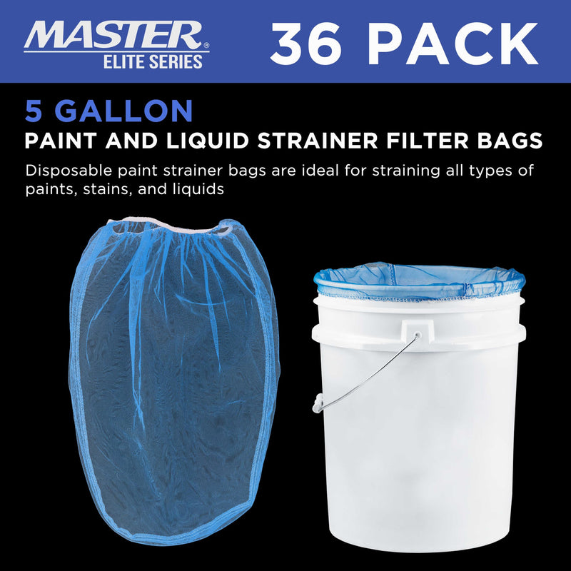 Master Elite 5 Gallon Paint & Liquid Strainer Filter Bag with Pure Blue Fine Nylon Mesh, Pack of 36 - Used in 5 Gallon Buckets, Disposable Filtering Bag, Elastic Top Opening - Hydroponics, Gardening 3