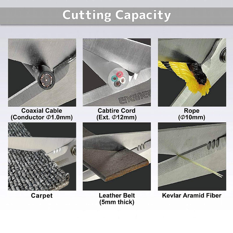 [Australia - AusPower] - ENGINEER PH-57 Versatile Scissors with integral finger guard - cuts kevlar fibre, leather belts, mains cable,copper braid, coaxial cable, rope & more. Made in Japan 