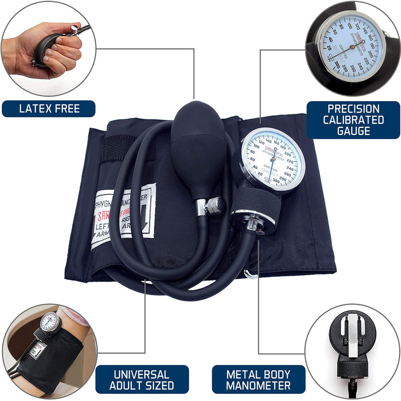 [Australia - AusPower] - Santamedical Adult Deluxe Aneroid Sphygmomanometer - Professional Blood Pressure Monitor with Adult Black Cuff and Carrying case (Light Black) & Santamedical Taylor Percussion Hammer 