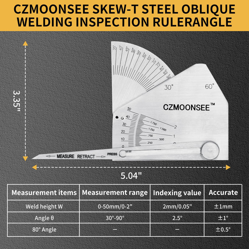 [Australia - AusPower] - SKEW-T Stainless Steel Oblique Welding Inspection Ruler Angle Weld Gauge Welding Point Measurement Gauge Welding Angle Gauge ulnar Test Ruler 