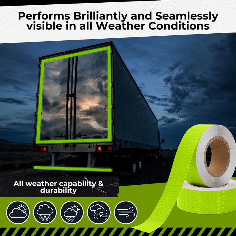 DOT C2 Reflective Tape 2IN x 100 FT - Safety Reflective Outdoor Waterproof Conspicuity Tape - Green Reflector Tape for Trailers, Vehicles, Boats - Strong Reflective Safety for Caution Warning Signs