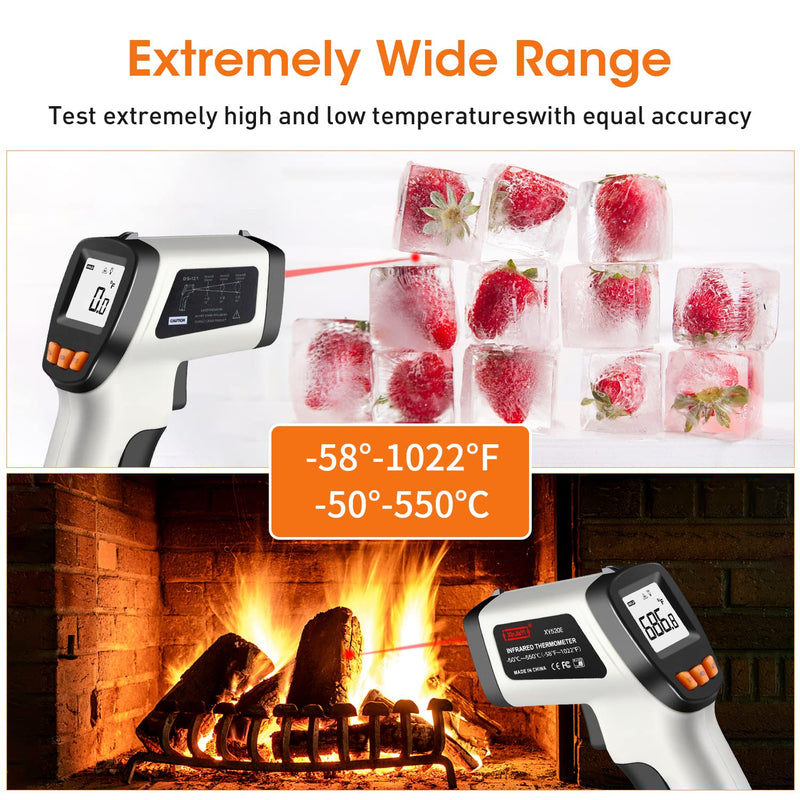 [Australia - AusPower] - Infrared Thermometer (-50°C to 550°C), XinJiaYi Laser Temperature Gun for Pizza Oven, Non-Contact Laser Thermometer Gun for Cooking/BBQ/Grill/HVAC, Surface Thermometer, Grey 