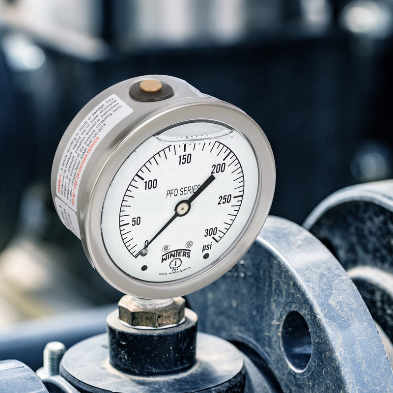 [Australia - AusPower] - Winters 2-1/2" Dial Size, Liquid Filled Industrial Pressure Gauge, Brass Internals, 304 Stainless Steel Case, Single Scale 0-300 psi, 1.5% Acc, 1/4" NPT Bottom Mount, Glycerin Filled Pressure Gauge 0/300 PSI 