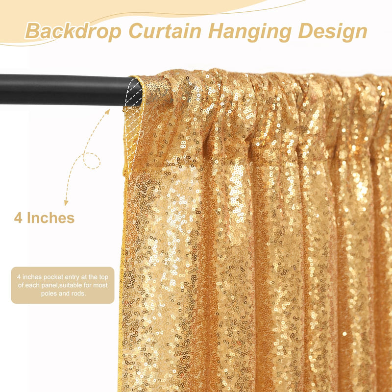 [Australia - AusPower] - Gold Sequin Backdrop Curtain Panels Stage 2 Pieces 2FTx8FT Wedding Party Background Drapes Gold 2 pcs-2ftx8ft 