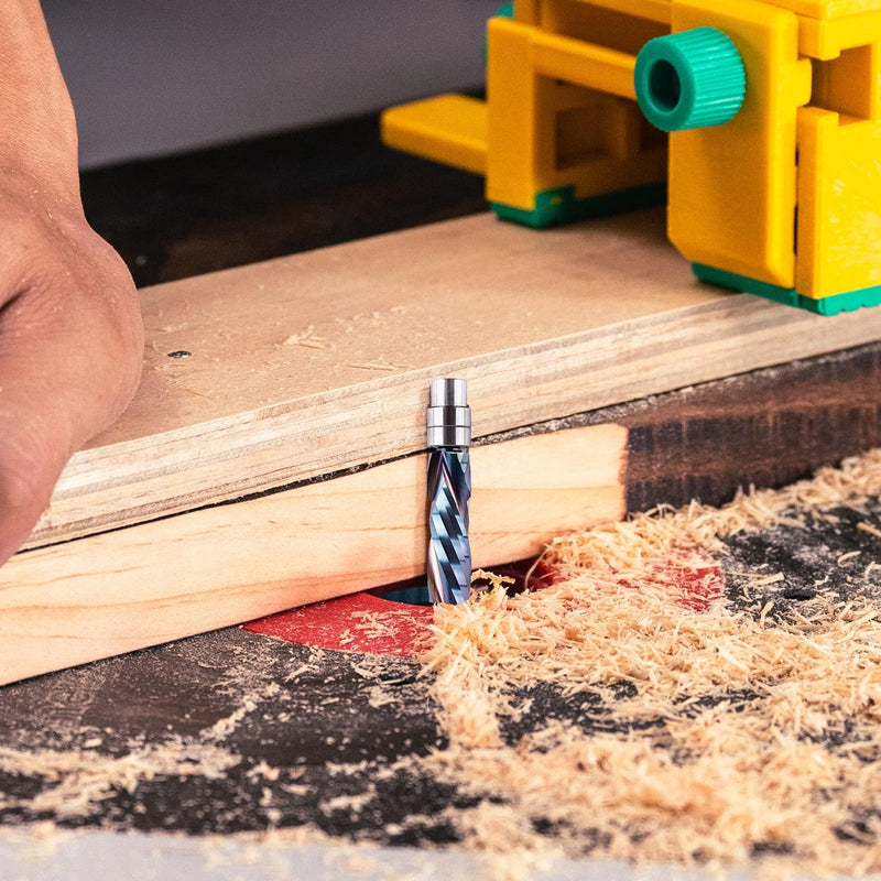 [Australia - AusPower] - SpeTool Compression (up&down) Spiral Flush Trim Router Bit Solid Carbide 1-1/8 Inch Cutting Length 1/4 Inchs Shank with Bottom Bearing Pattern Router Bit for Woodwoking 