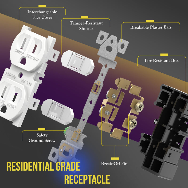 [Australia - AusPower] - ENERLITES Duplex Receptacle Outlet, Tamper-Resistant Electrical Wall Outlets, Residential Grade, 3-Wire, Self-Grounding, 2-Pole,15A 125V, UL Listed, 61580-TR-W-10PCS, White (10 Pack) 10 