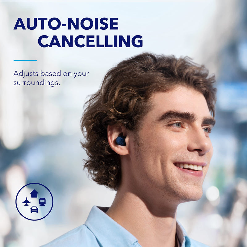 [Australia - AusPower] - Soundcore by Anker Space A40 Auto-Adjustable Active Noise Cancelling Wireless Earbuds, Reduce Noise by Up to 98%, 50H Playtime, Comfortable Fit, App Customization, Wireless Charge (Blue) Blue 