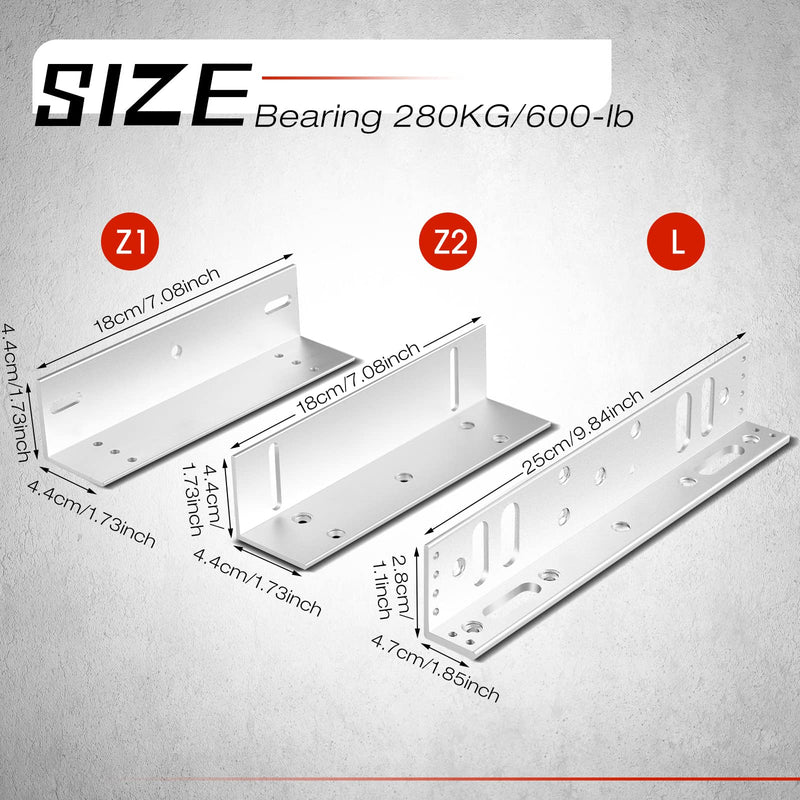 Hoteam 2 Sets Z and L Bracket for 600 Lb/ 280 kg Holding Force Electric Magnetic Door Lock Z and L Holder Stand for Inward Electromagnet Lock Control Door Access Self Closing