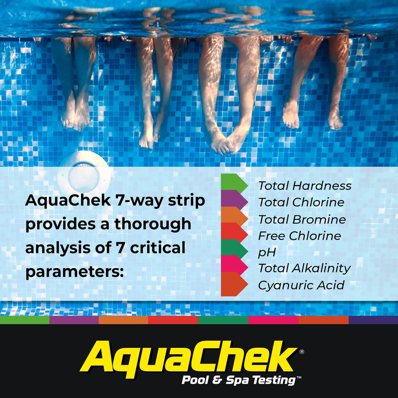AquaChek 7-Way Pool and Spa Test Strips - Silver Pool Test Strips For pH, Total Chlorine, Free Chlorine, Bromine, Alkalinity, Total Hardness, and Cyanuric Acid - Water Quality Testing Kit (100 Strips) 1-Pack test strip