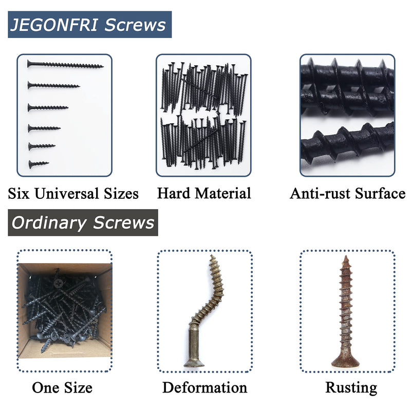 [Australia - AusPower] - High Hardness Drywall Screws Assortment Kit, 166 pcs, Coarse Thread, Phillips Drive, Black Wood Screws, Screws Assortment, Screws Set, 6 Sizes (3”,2”,1-1/2”,1-1/4”,1”,3/4”) 
