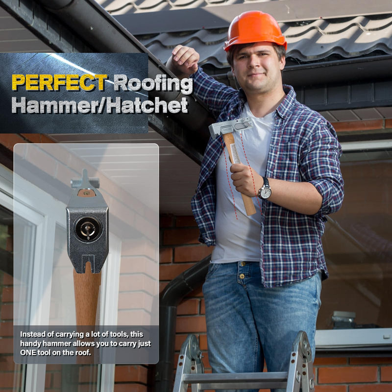 Magnet Roofing Hatchet, Magnet Hammer for Roofing Repair, Handy Magnet Roofing Hammer Tool with Strong Magnet, a Sliding Gauge, Built-in Utility Knife and Nail Claw, Efficient Roofing Tools
