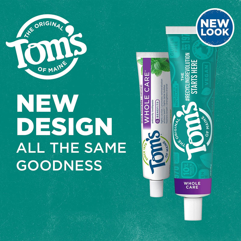 [Australia - AusPower] - Tom's of Maine Whole Care Natural Toothpaste with Fluoride, Spearmint, 4 Ounce (Pack of 3), (Packaging May Vary) 4 Ounce (Pack of 3) 