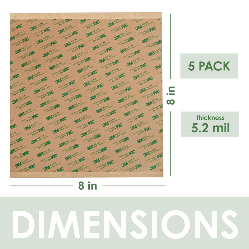 [Australia - AusPower] - Adhesive Transfer Tape, Double Sided Transfer Sheet, 468MP, 8inch x 8inch (5-Pack) 8 inch x 8 inch 