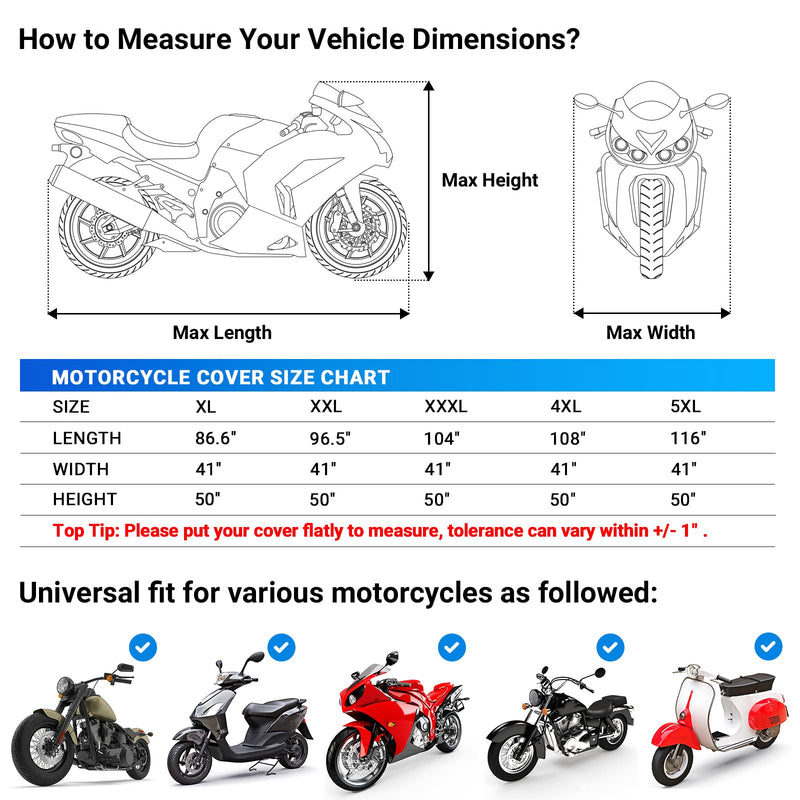 [Australia - AusPower] - Favoto Motorcycle Cover Waterproof Outdoor - All Season Sun Protection Universal Fit Oxford Cloth with Lock-Holes Rain Snow Dust Proof Fits up to 86.6" Motorbikes Vehicle Motorbike Cover 86.6" Black & Silver 