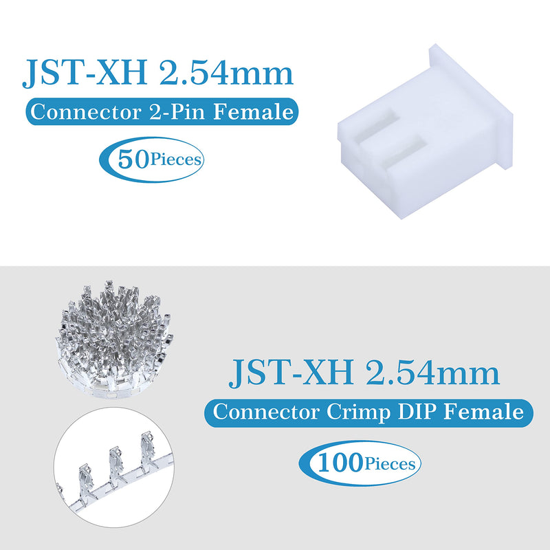 [Australia - AusPower] - JST XH 2.54 mm Pitch 2-Pin JST Wiring Connecting IC Male Plugs, Female Sockets Housing and T-shaped Crimp Terminal Connector Kit. 50 Sets/200 Pieces JST XH Connector Adapter Cable Assembly. JST-XH2.54 XH 2P 