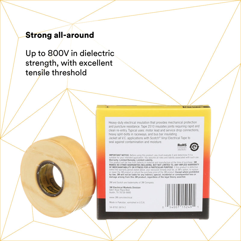 3M Scotch Varnished Cambric Tape 2510, 3/4 in x 60 ft, 1 roll/carton, Yellow 3/4" Width, 60 Foot Length