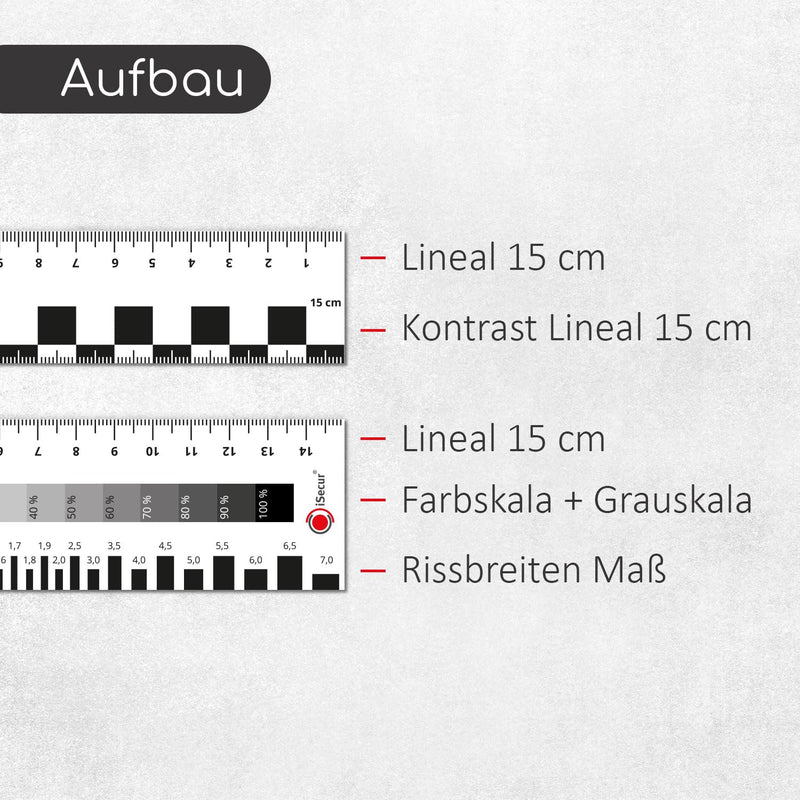 iSecur mag282 Expert Ruler Magnetic Length 15 cm Set of 2 | with color scale and grayscale, expert documentation aid, gap gauge, crack ruler, 1x contrast ruler, 1x color scale + grayscale 2-piece set | 15 cm ruler