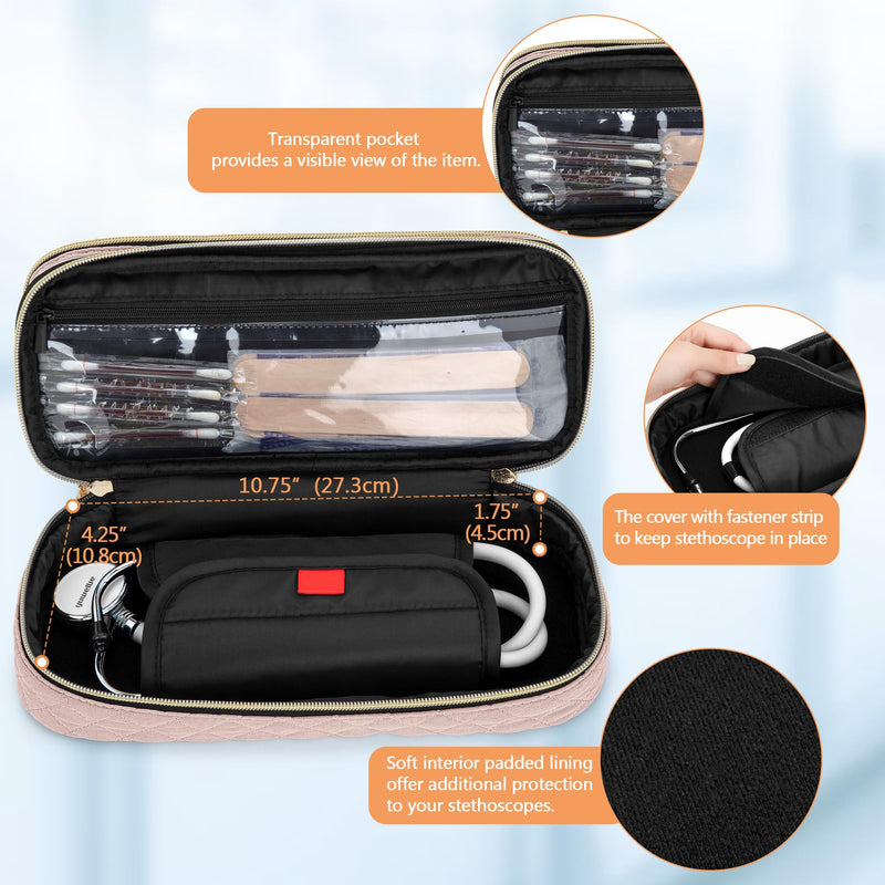 [Australia - AusPower] - Damero Double Layer Stethoscope Case Compatible with 3M Littmann/ADC/Omron Stethoscope, Stethoscope Carrying Case Travel Bag for Nurse Accessories, Misty Rose 