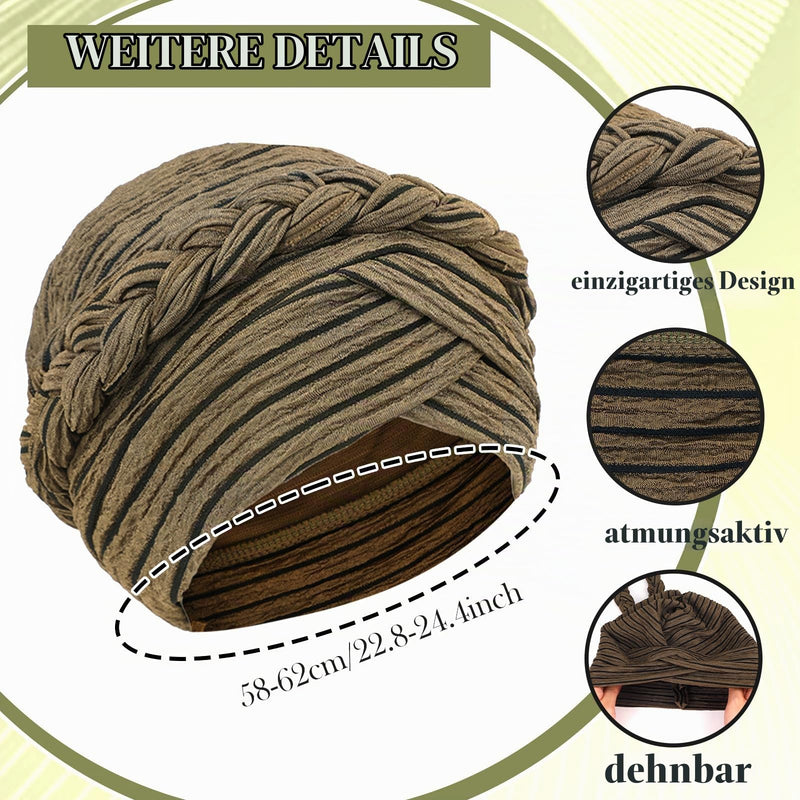 XEPST Afrikanischen Turban, Chemo Kopfbedeckung Damen, Turban Damen Kopftücher für Krebspatienten Kopfbedeckung Olive green, turmeric