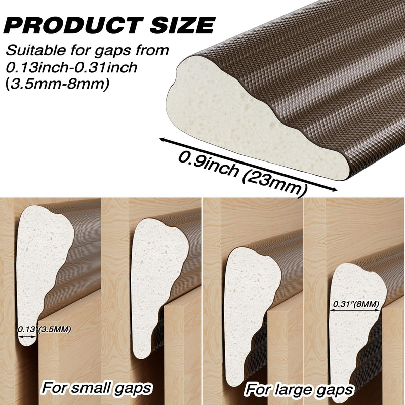 2 Pcs 196" Wedge-Shape Weather Stripping Door Seal,Windows and Doors Insulation,Self Adhesive Insulation Foam Anti-Collision Strip,Weatherstrip Tape for Door Soundproofing,Noise Drafts Blocker,Brown 2pcs×196" Brown