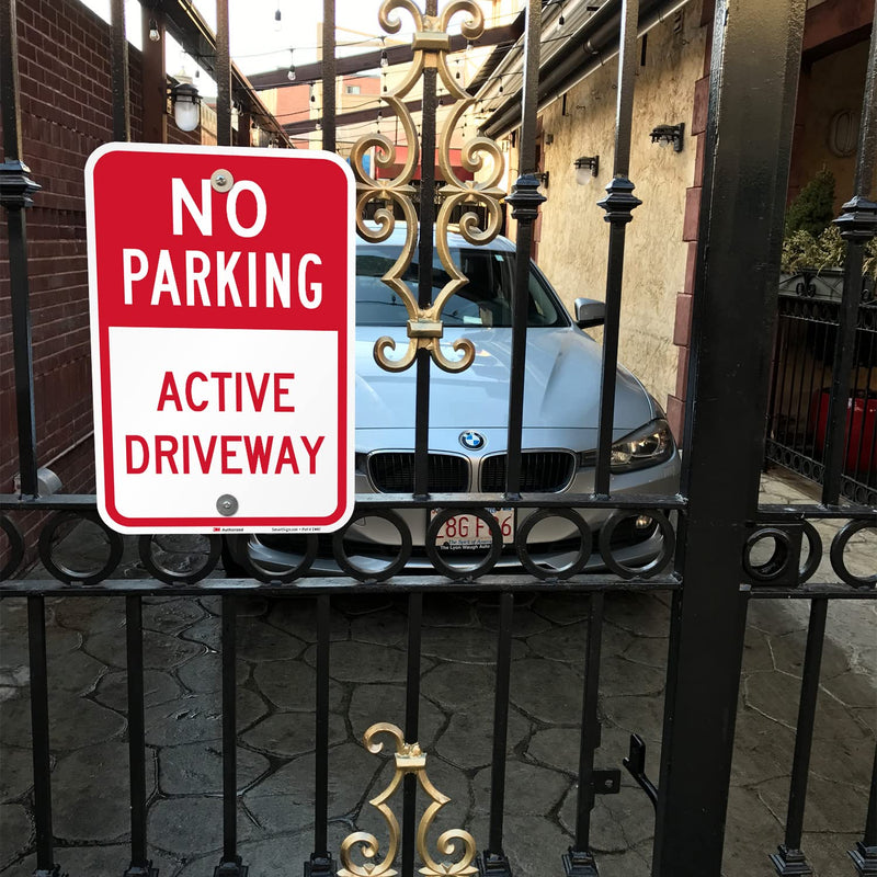 SmartSign - K-5441-EG-12x18 "No Parking - Active Driveway" Sign | 12" x 18" 3M Engineer Grade Reflective Aluminum Red on White