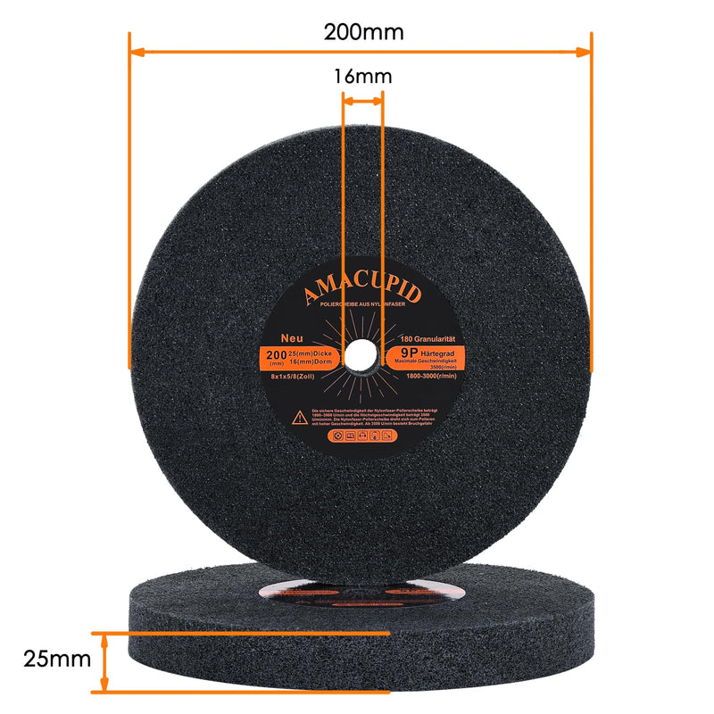 Deburring Wheels, Nylon Fiber Buffing Wheel 8 inch 9P Hardness. Polishing Stainless Steel, etc. Silicon Carbide Abrasive. for Bench Grinder Polishing Machine. 5/8 inch Arbor, 180 Grit
