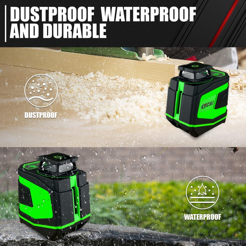 [Australia - AusPower] - 5 Line Laser Level,100ft Self-Leveling Green Laser Level,Cross Line Laser,Vertical and horizontal lines,Rotates 360 Degrees,Include Magnetic Pivoting Base, Portable Bag, Laser Target Plate,Batteries 5 LINE 