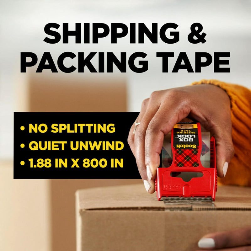 [Australia - AusPower] - Scotch Box Lock Packing Tape, Clear, Extreme Grip Moving Tape, 1.88 in. x 22.2 yd., 6 Packaging Tape Rolls with Dispensers 6 Rolls 