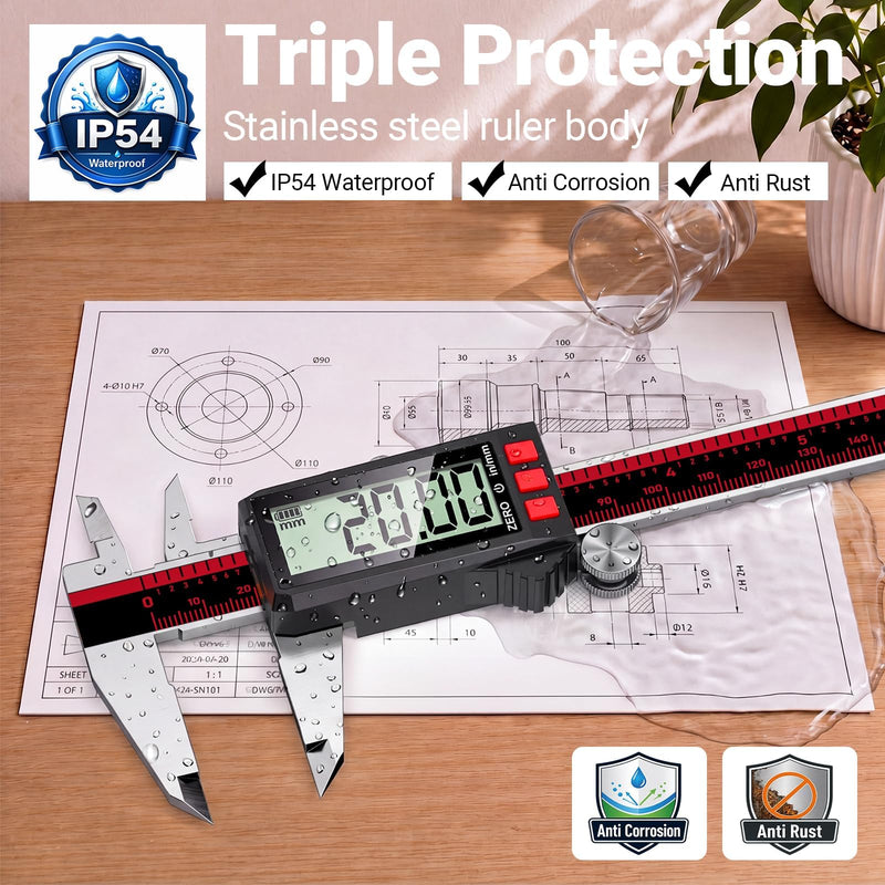 Rechargeable Digital Caliper 200 mm/8 Inch Caliper with LCD Screen, Inch/mm, Stainless Steel Vernier Measuring Tool for DIY, Household, Jewelery Tools, 3D Printer