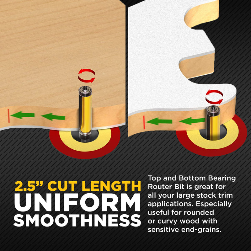 [Australia - AusPower] - Router Bits for Woodworking - Pattern Flush Trim Router Bit Top & Bottom Bearing - 2-½” Cutter 3/4" Diameter - Premium C3 Carbide Cutters Router Bits - Wood Straight Router Bits 1/2 Shank - 14135 2-1/2" Length - 3/4" Width - 1/2" Shank 
