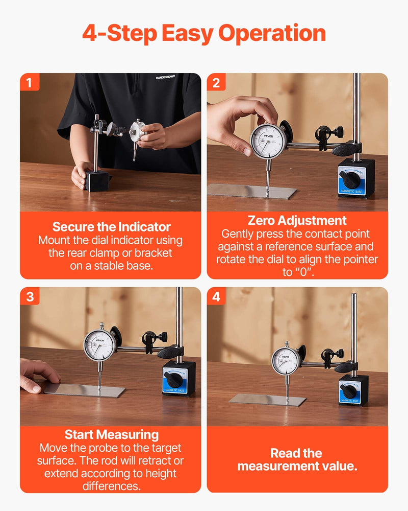 [Australia - AusPower] - VEVOR Dial Test Indicator, 0.001 inch Accuracy, 0-1 inch Measuring Range, Easy to Read Large Dial, Professional for Internal Diameter Measurement, Runout Detection, Flatness Inspection 