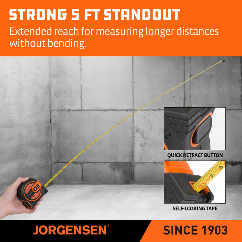 JORGENSEN Laser Tape Measure 2-in-1, 135Ft Laser Measuring Tool & 16Ft Measuring Tape with Movable Magnetic Hook, Laser Measure for Pythagorean, Area, Volume, Unit Ft/Ft+in/in/M NOT Digital