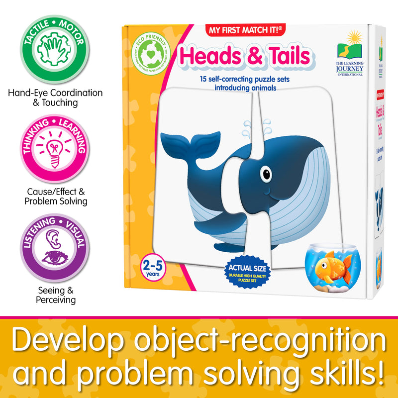 [Australia - AusPower] - The Learning Journey: My First Match It - Head and Tails - 15 Piece Self-Correcting Animal Matching Puzzles - Learning Toys for Toddlers 1-3 - Award Winning Toys Heads & Tails 