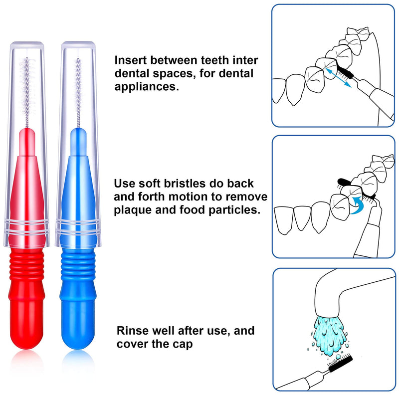 [Australia - AusPower] - 100 Pieces Braces Dental Brush Flosser for Cleaner Interdental Brush Toothpick Dental Tooth Flossing Head Oral Dental Hygiene Toothpick Cleaners Cleaning Tool(Red and Blue) Red and Blue 