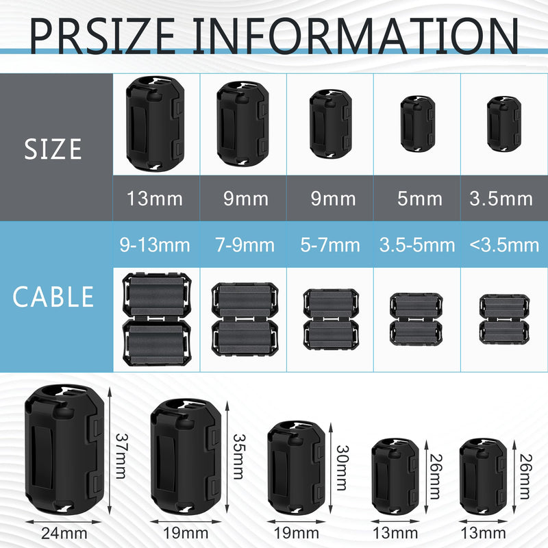 [Australia - AusPower] - 25Pcs Ferrite Chokes Ferrite Beads Snap on RFI EMI Noise Suppressor Cable Clip for 3.5mm 5mm 7mm 9mm 13mm Diameter Cable 