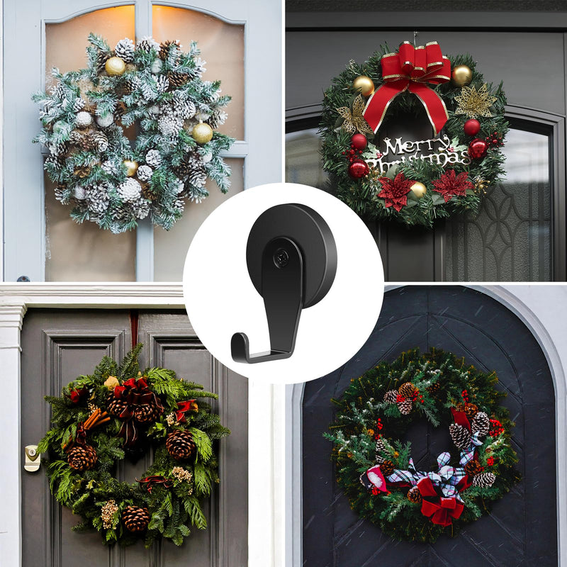 [Australia - AusPower] - FYY Magnetic Wreath Hanger, 2 Pack Heavy Duty Magnets with Hook for Refrigerator, Christmas Decoration Magnetic Hooks for Metal Front Door, Cruise Hook Hanger for Hanging Cabins Grill Coat Pattern 1 B Pattern 1 Black - 2PCS 