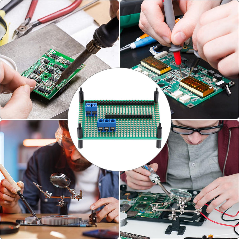 QWORK 46pcs PCB Set Double Sided Prototype PCB Board Kit with Male/Female Header and Screw Terminals