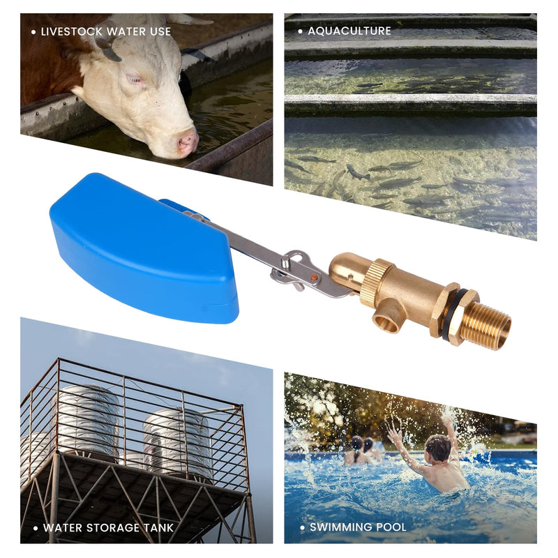 1/2 inch Brass Float Valve, Water Float Ball Valve with Adjustable Arm, Automatic Fill and Shut Off Water Tank Float Valves for Ponds, Water Trough, Aquaculture, Reservoir (2, blue) 2